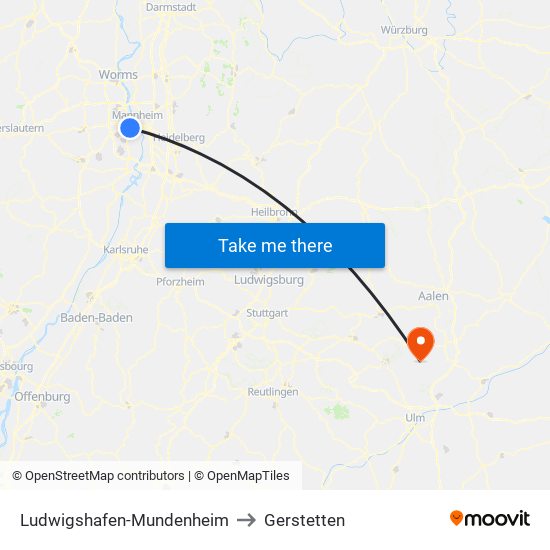 Ludwigshafen-Mundenheim to Gerstetten map