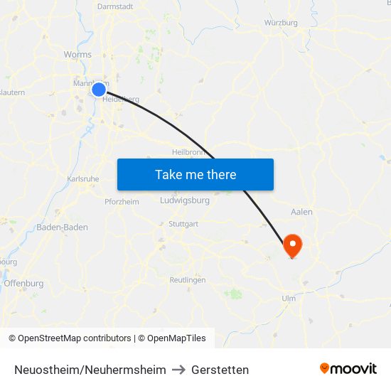 Neuostheim/Neuhermsheim to Gerstetten map