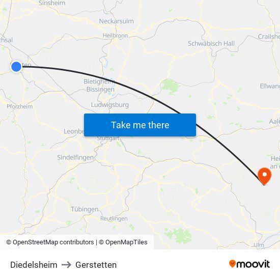 Diedelsheim to Gerstetten map