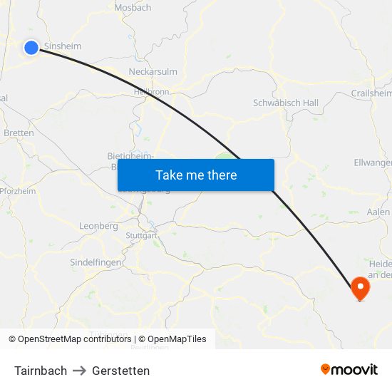 Tairnbach to Gerstetten map