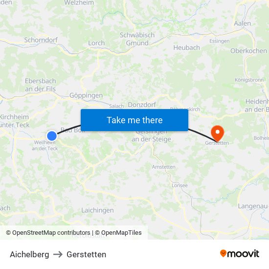 Aichelberg to Gerstetten map