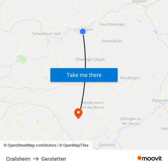 Crailsheim to Gerstetten map
