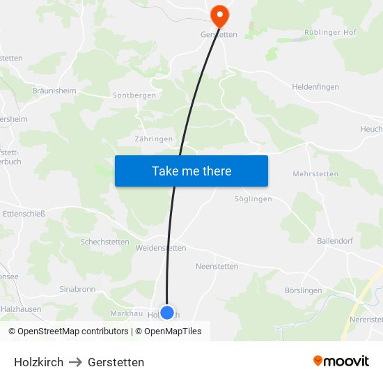 Holzkirch to Gerstetten map