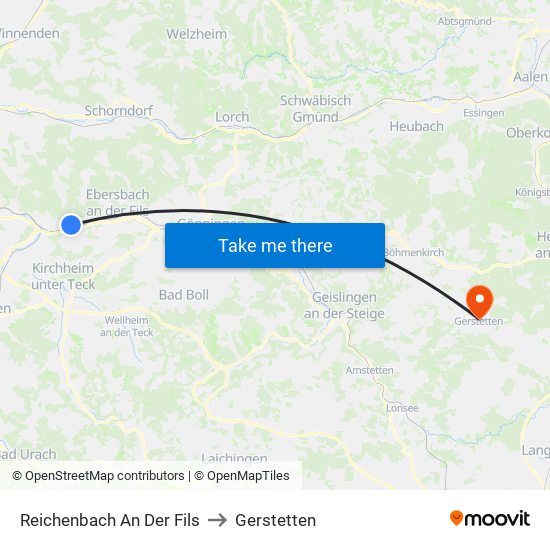 Reichenbach An Der Fils to Gerstetten map