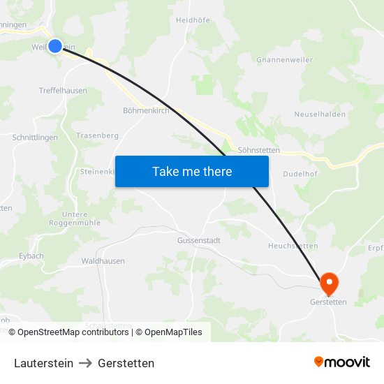 Lauterstein to Gerstetten map