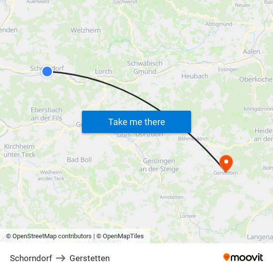 Schorndorf to Gerstetten map