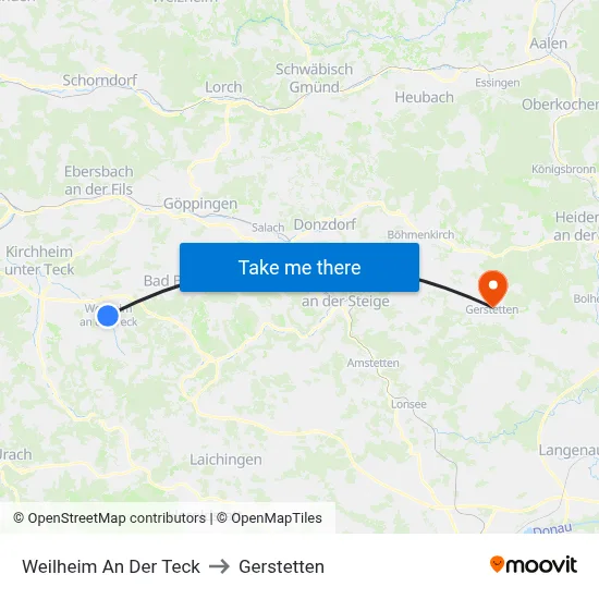 Weilheim An Der Teck to Gerstetten map