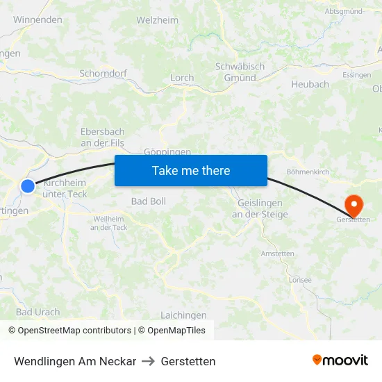 Wendlingen Am Neckar to Gerstetten map
