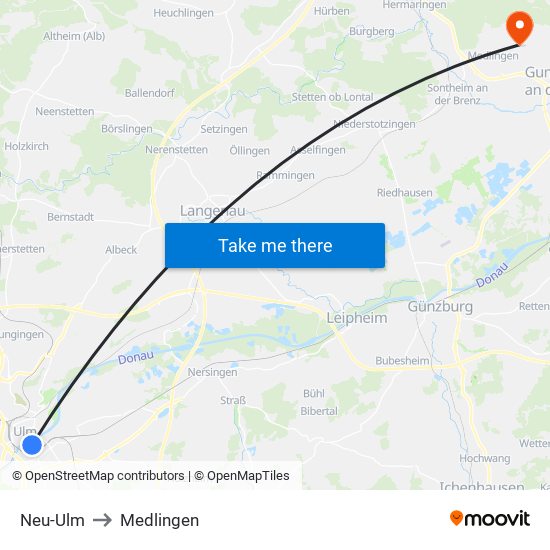 Neu-Ulm to Medlingen map