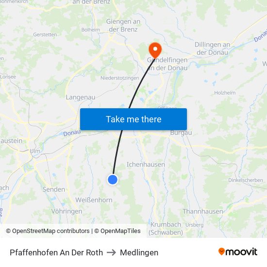 Pfaffenhofen An Der Roth to Medlingen map