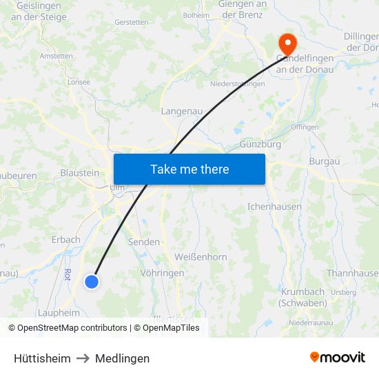 Hüttisheim to Medlingen map