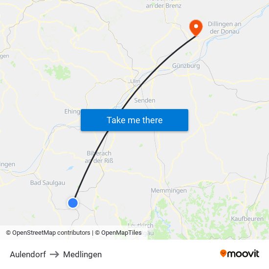Aulendorf to Medlingen map