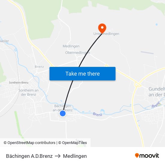 Bächingen A.D.Brenz to Medlingen map