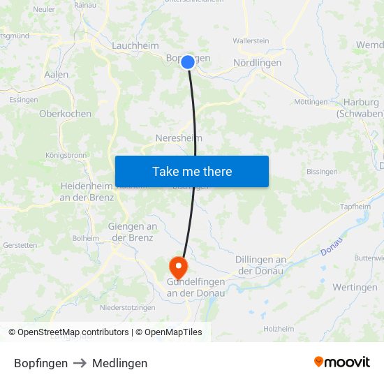 Bopfingen to Medlingen map