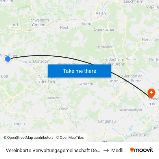 Vereinbarte Verwaltungsgemeinschaft Der Stadt Göppingen to Medlingen map