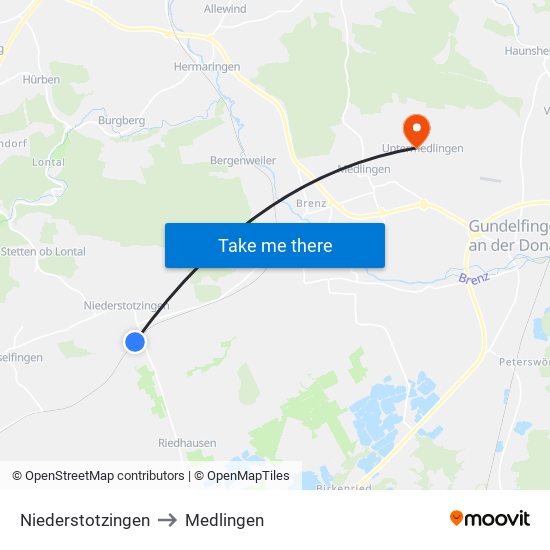 Niederstotzingen to Medlingen map