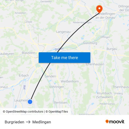 Burgrieden to Medlingen map