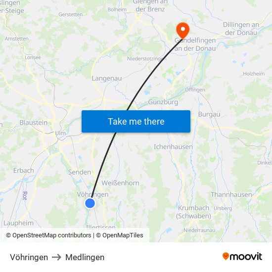 Vöhringen to Medlingen map