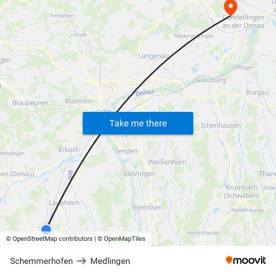 Schemmerhofen to Medlingen map