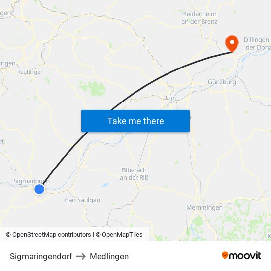 Sigmaringendorf to Medlingen map