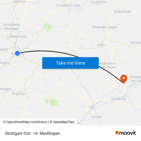 Stuttgart-Ost to Medlingen map