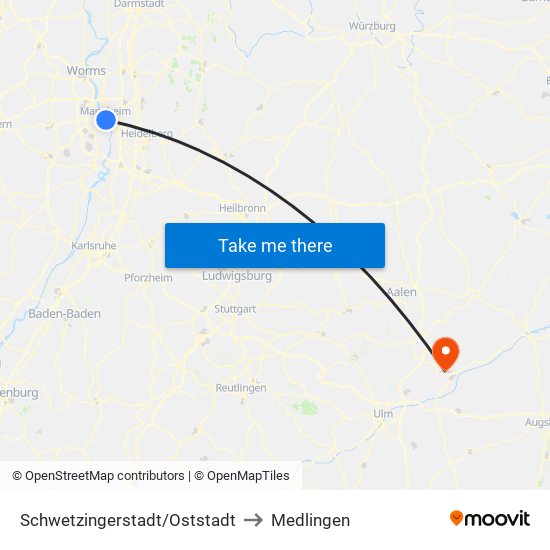 Schwetzingerstadt/Oststadt to Medlingen map