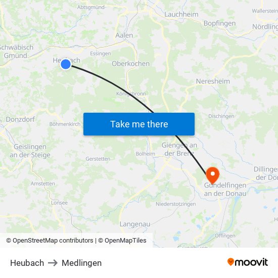 Heubach to Medlingen map