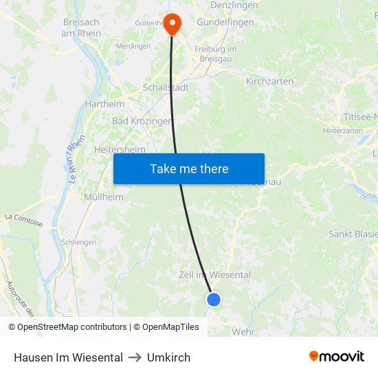 Hausen Im Wiesental to Umkirch map