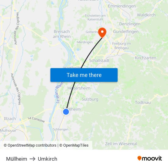 Müllheim to Umkirch map