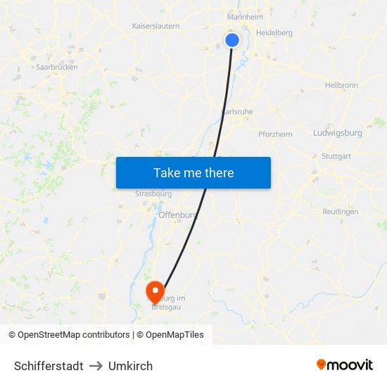 Schifferstadt to Umkirch map