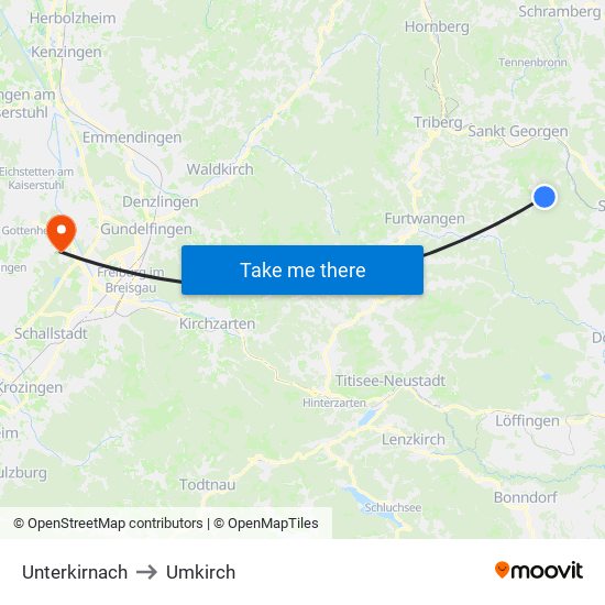 Unterkirnach to Umkirch map