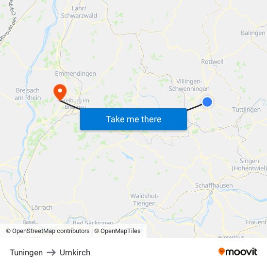 Tuningen to Umkirch map