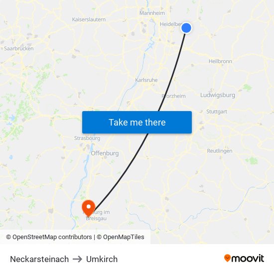 Neckarsteinach to Umkirch map