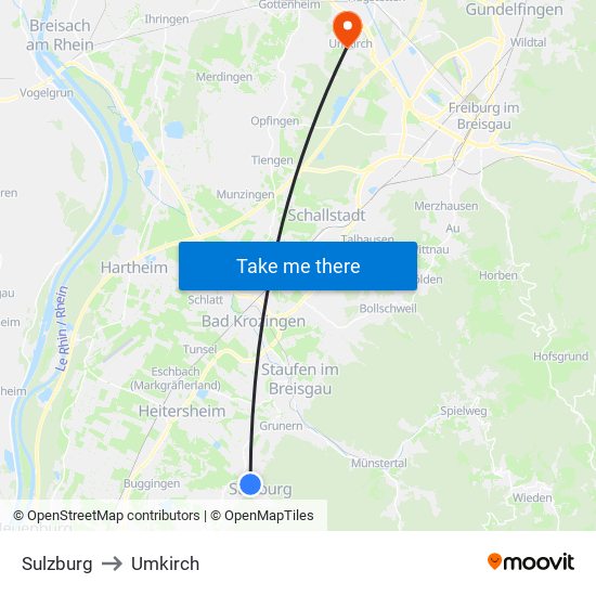 Sulzburg to Umkirch map