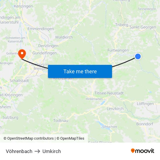 Vöhrenbach to Umkirch map