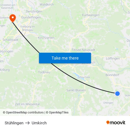 Stühlingen to Umkirch map