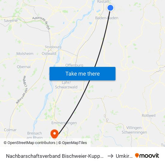 Nachbarschaftsverband Bischweier-Kuppenheim to Umkirch map