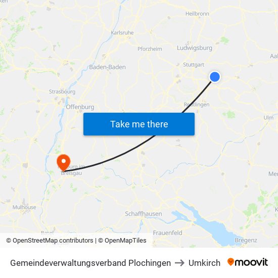 Gemeindeverwaltungsverband Plochingen to Umkirch map