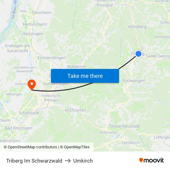 Triberg Im Schwarzwald to Umkirch map