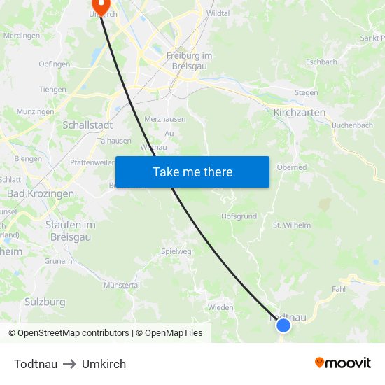 Todtnau to Umkirch map