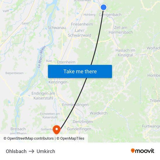 Ohlsbach to Umkirch map