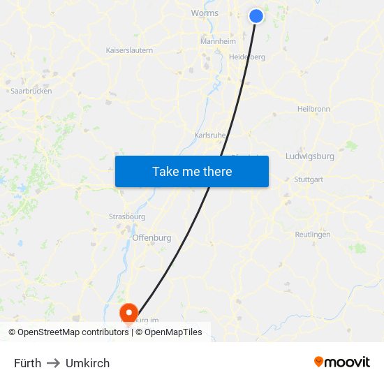 Fürth to Umkirch map