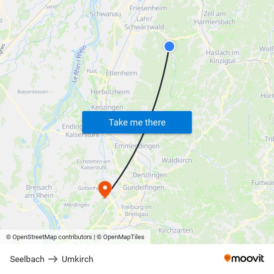 Seelbach to Umkirch map