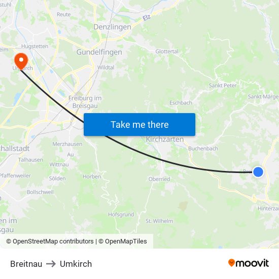 Breitnau to Umkirch map