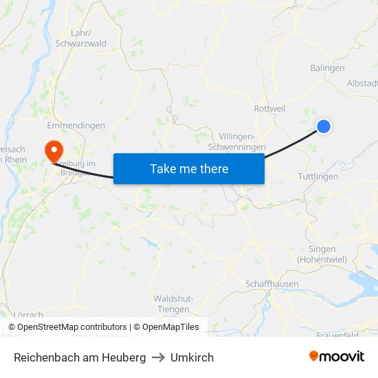 Reichenbach am Heuberg to Umkirch map