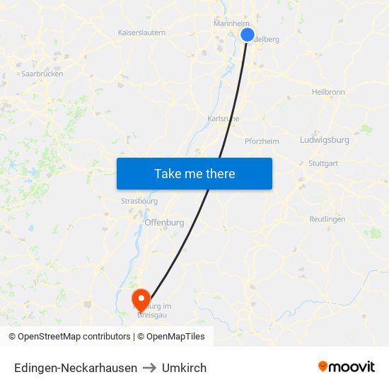 Edingen-Neckarhausen to Umkirch map