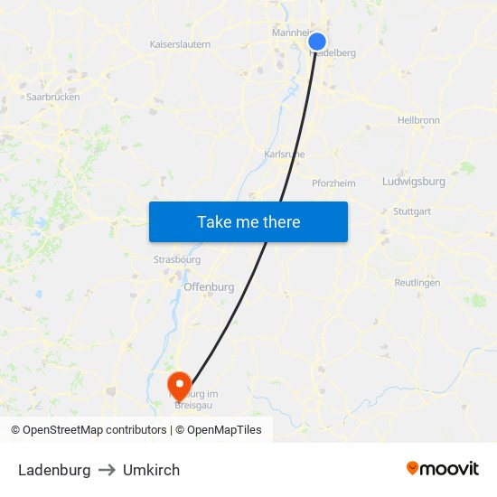 Ladenburg to Umkirch map