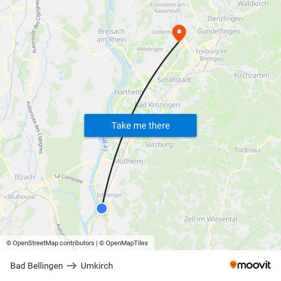 Bad Bellingen to Umkirch map