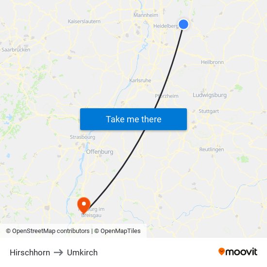 Hirschhorn to Umkirch map