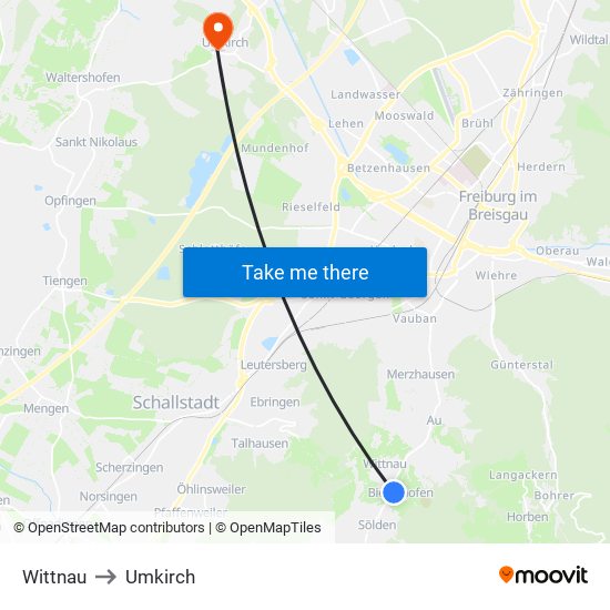 Wittnau to Umkirch map